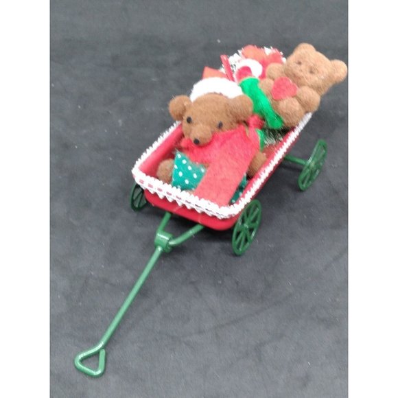 Vintage 1986 Applause Teddy Bears in a Wagon Christmas Miniatures Ornament - Picture 7 of 11